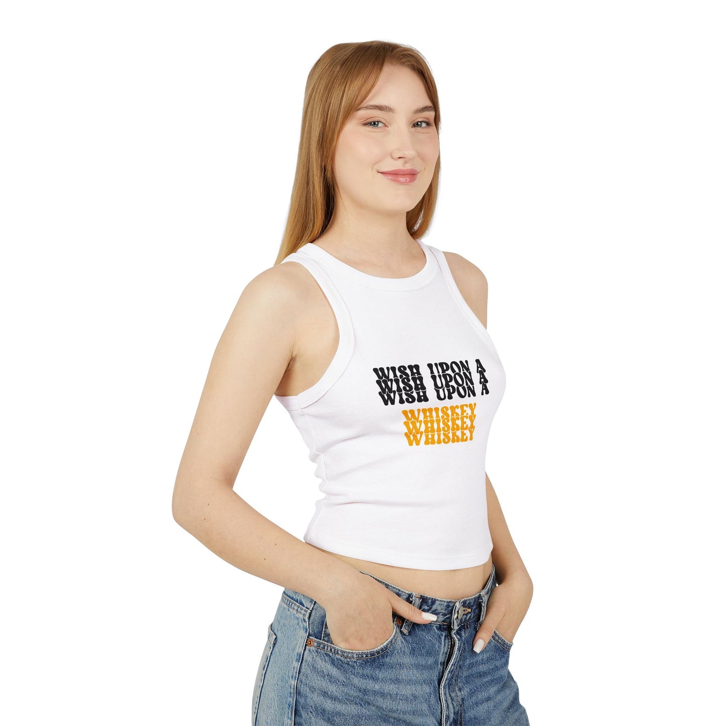 Whiskey Wish Upon A Wiskey Women's Racer Tank Top, Fun Summer Top, Birthday Gift, Party Wear, Concert Attire, Retro Style