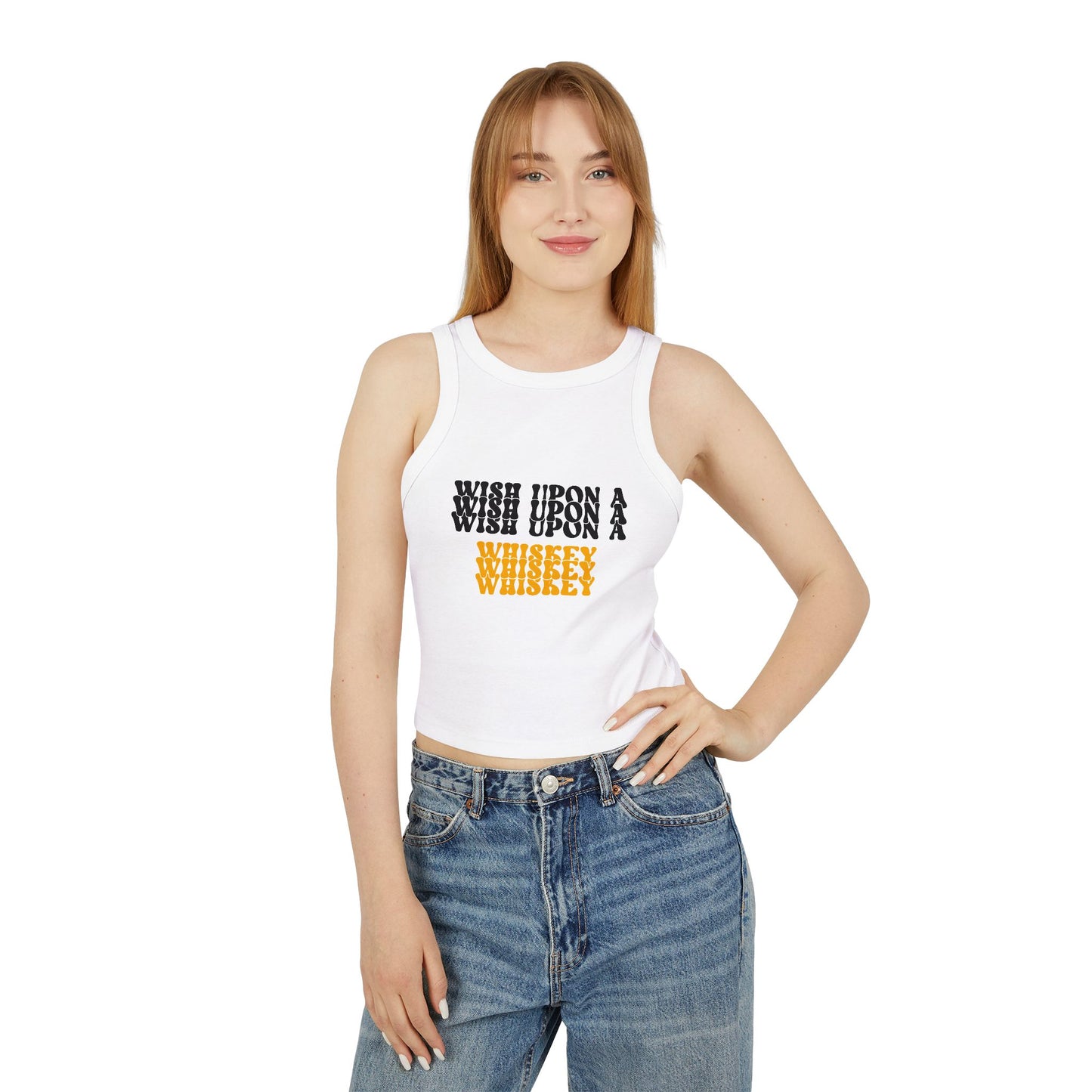 Whiskey Wish Upon A Wiskey Women's Racer Tank Top, Fun Summer Top, Birthday Gift, Party Wear, Concert Attire, Retro Style