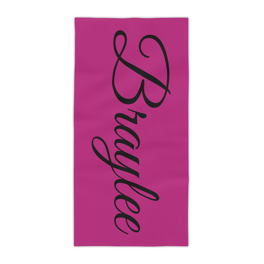 Braylee Name Beach Towel - Personalized Pink Towel with Hearts for Summer Fun