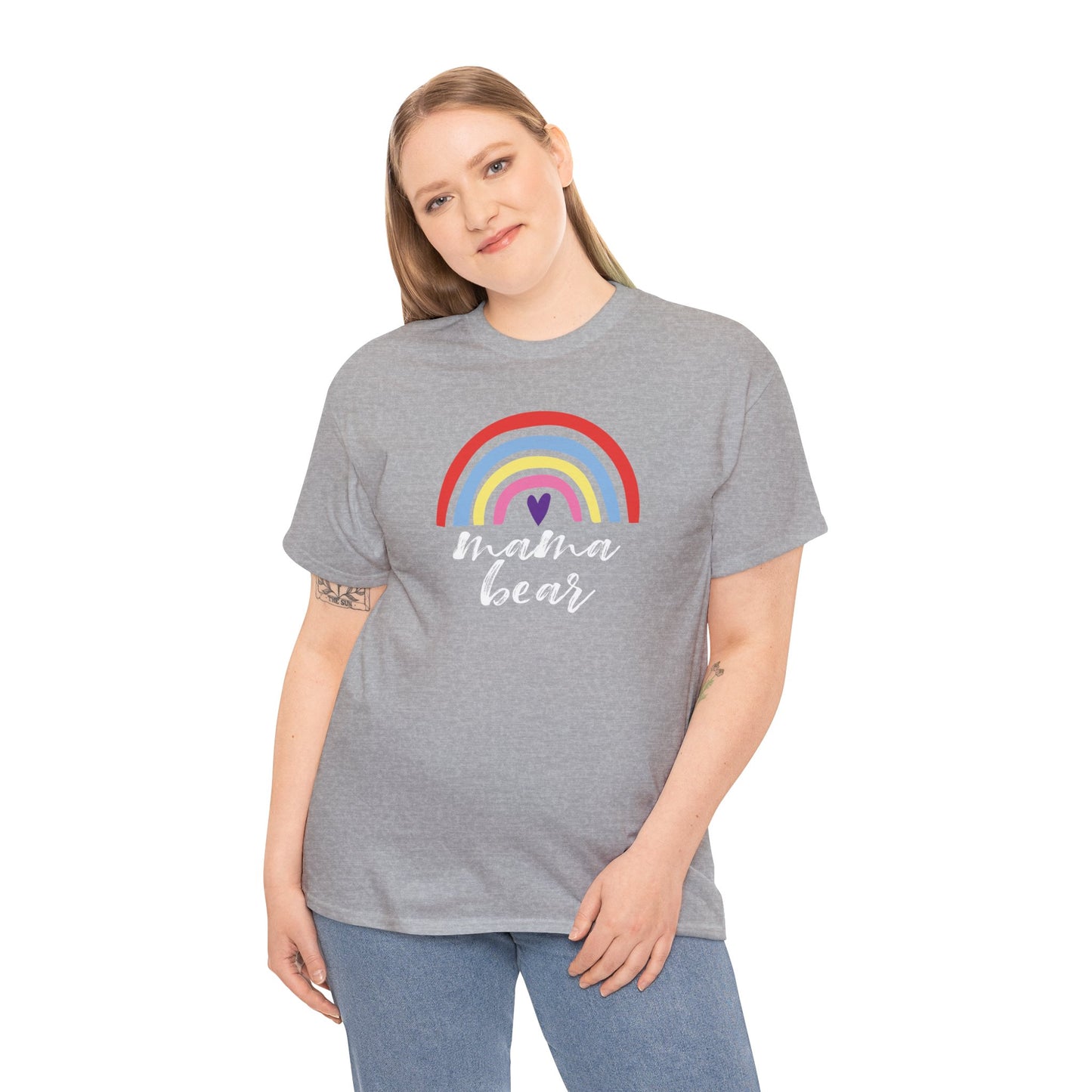 Mama Bear with Rainbow Unisex Tee, Rainbow Shirt for Mom, Family Graphic Tee, Gift for Mother, Mama Bear T-Shirt