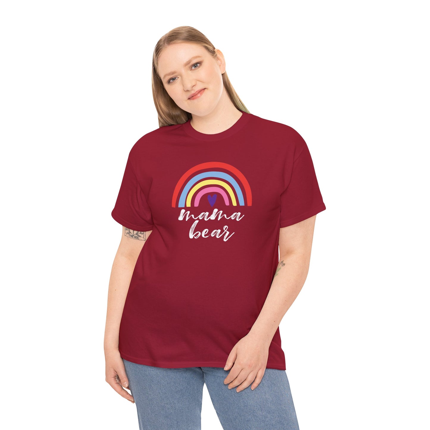 Mama Bear with Rainbow Unisex Tee, Rainbow Shirt for Mom, Family Graphic Tee, Gift for Mother, Mama Bear T-Shirt