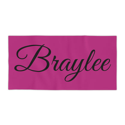 Braylee Name Beach Towel - Personalized Pink Towel with Hearts for Summer Fun