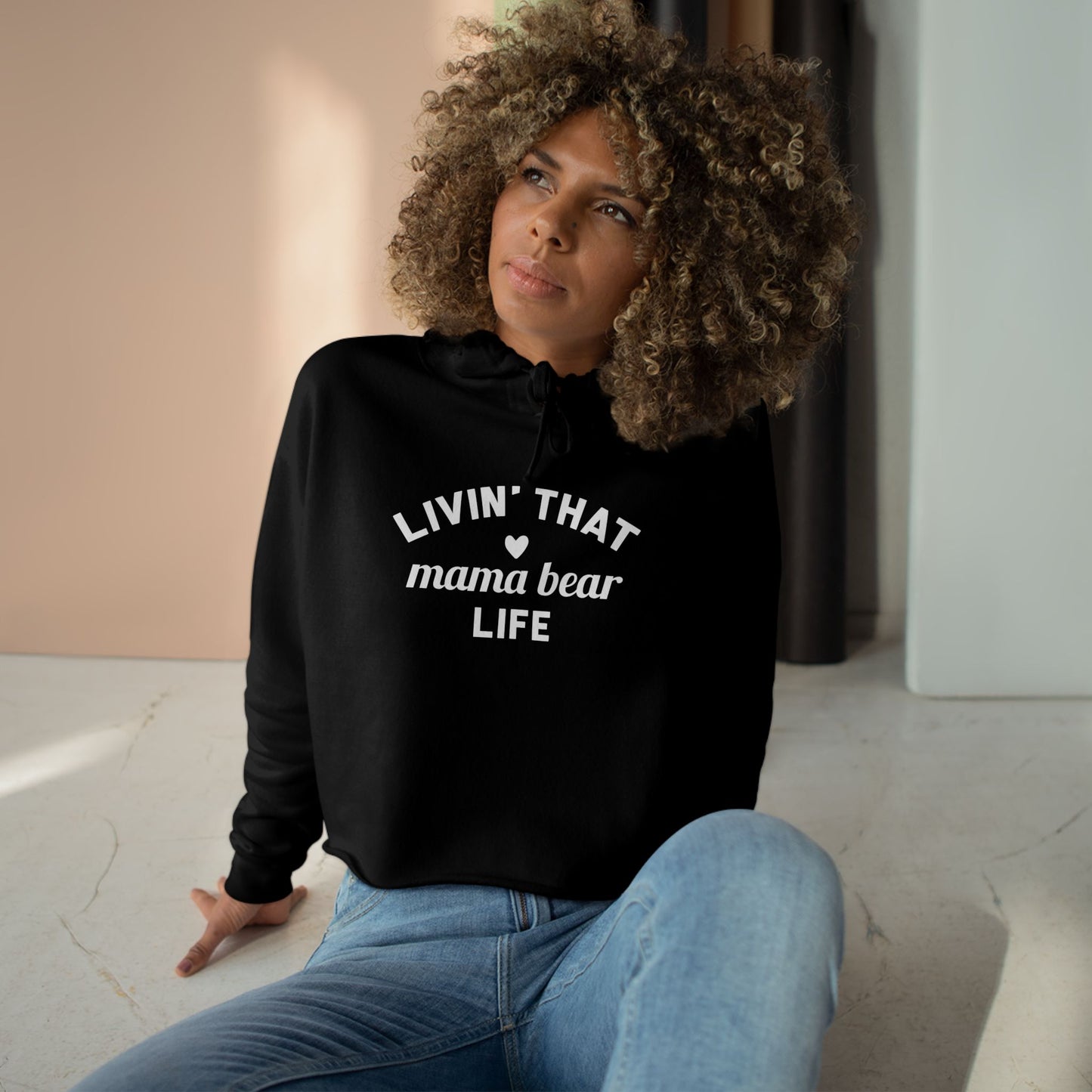 Mama Bear Life Crop Hoodie, Mom Life Hooded Sweatshirt, Motherhood Sweater, Family Gift Pullover, Women's Graphic Cropped