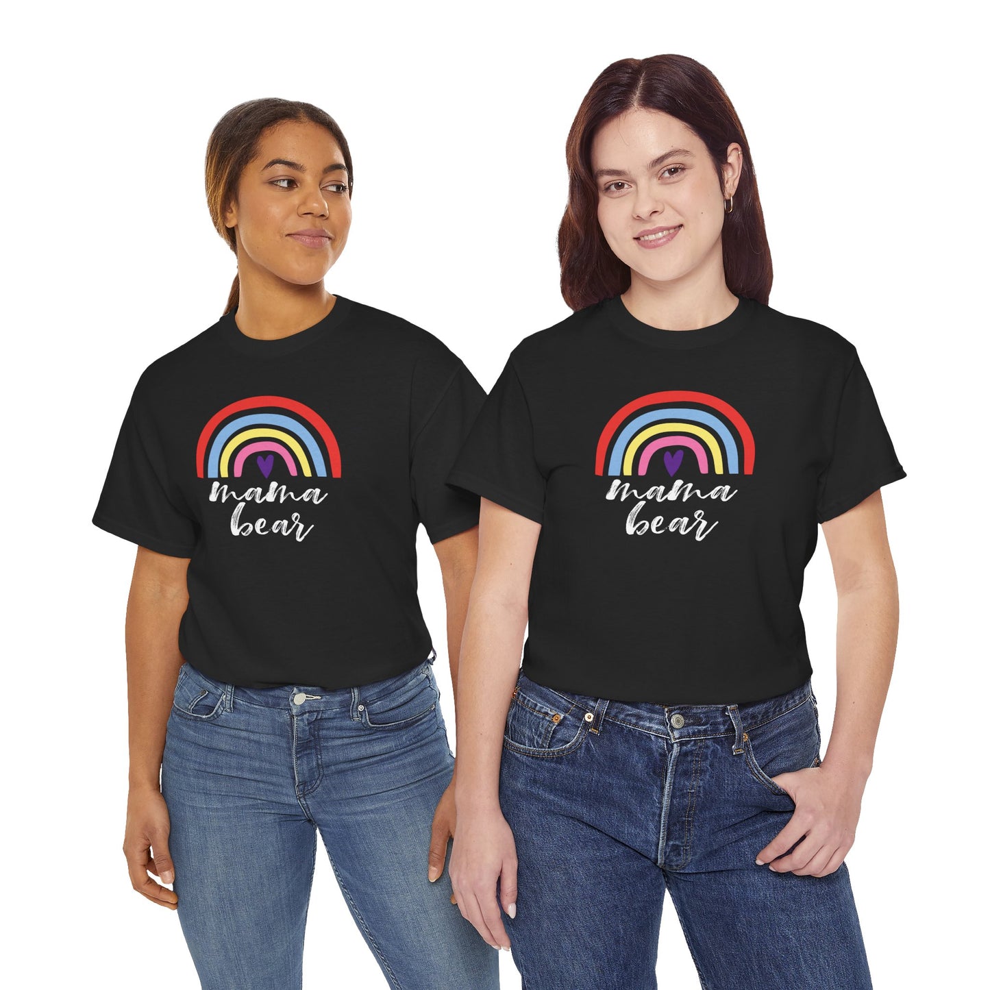 Mama Bear with Rainbow Unisex Tee, Rainbow Shirt for Mom, Family Graphic Tee, Gift for Mother, Mama Bear T-Shirt