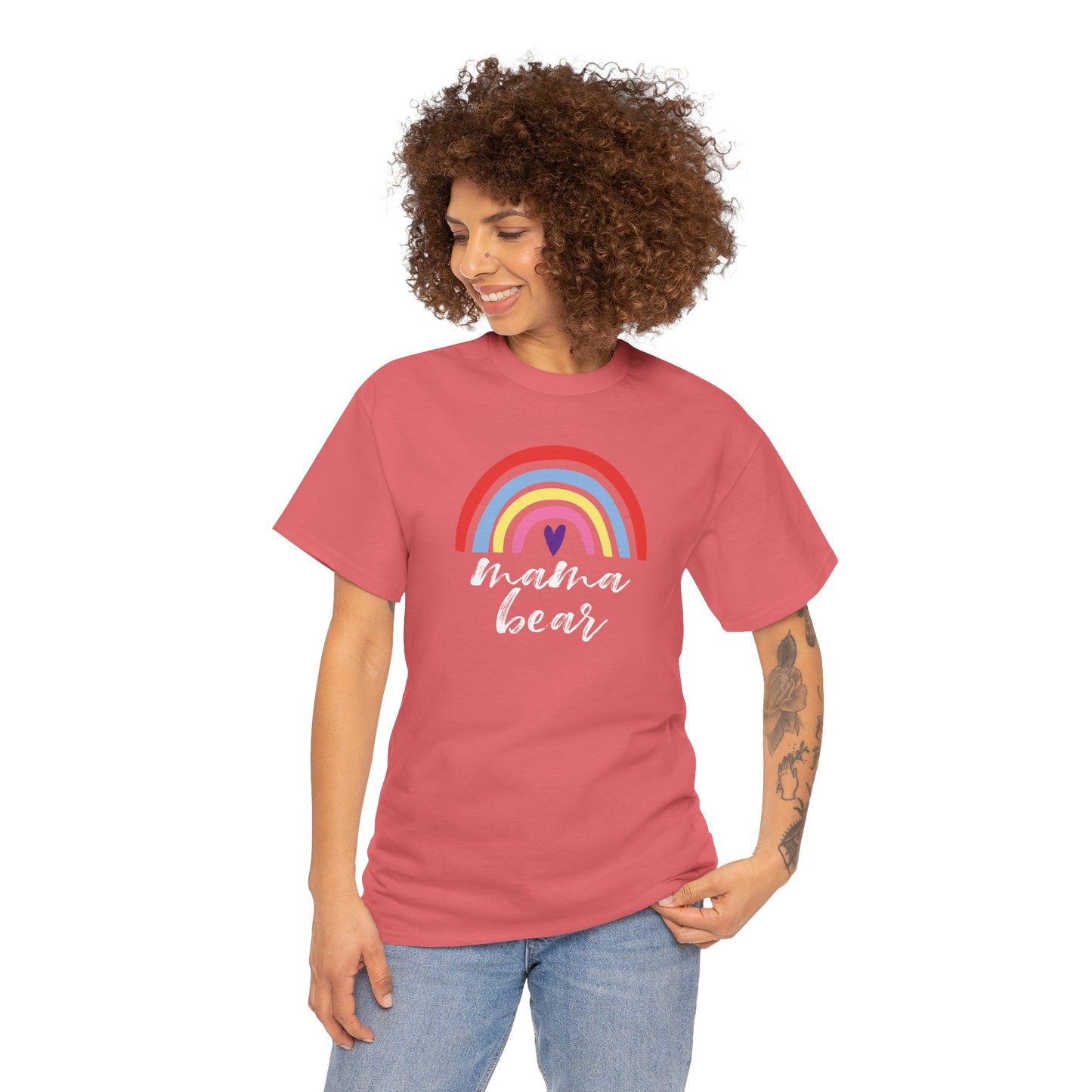 Mama Bear with Rainbow Unisex Tee, Rainbow Shirt for Mom, Family Graphic Tee, Gift for Mother, Mama Bear T-Shirt