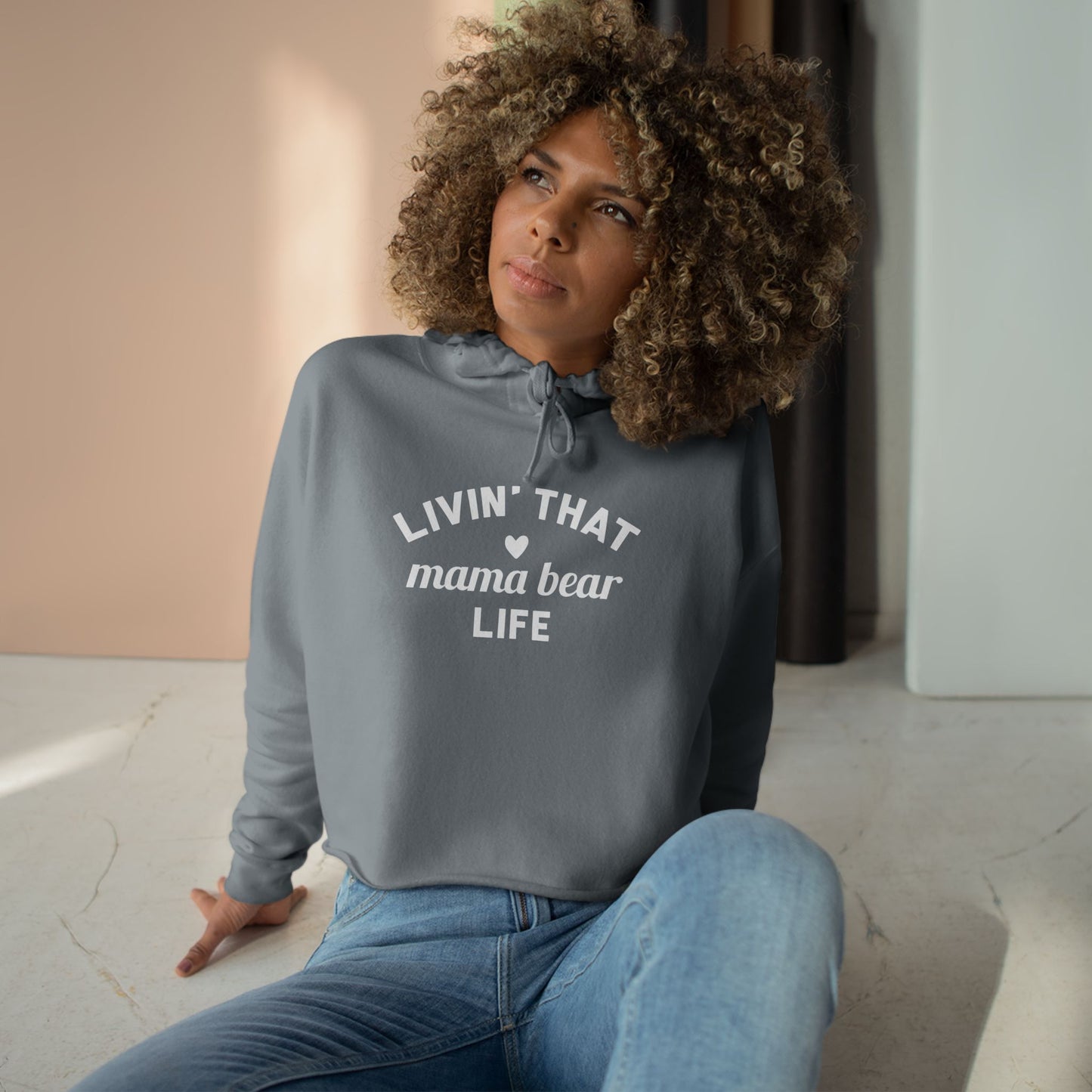 Mama Bear Life Crop Hoodie, Mom Life Hooded Sweatshirt, Motherhood Sweater, Family Gift Pullover, Women's Graphic Cropped