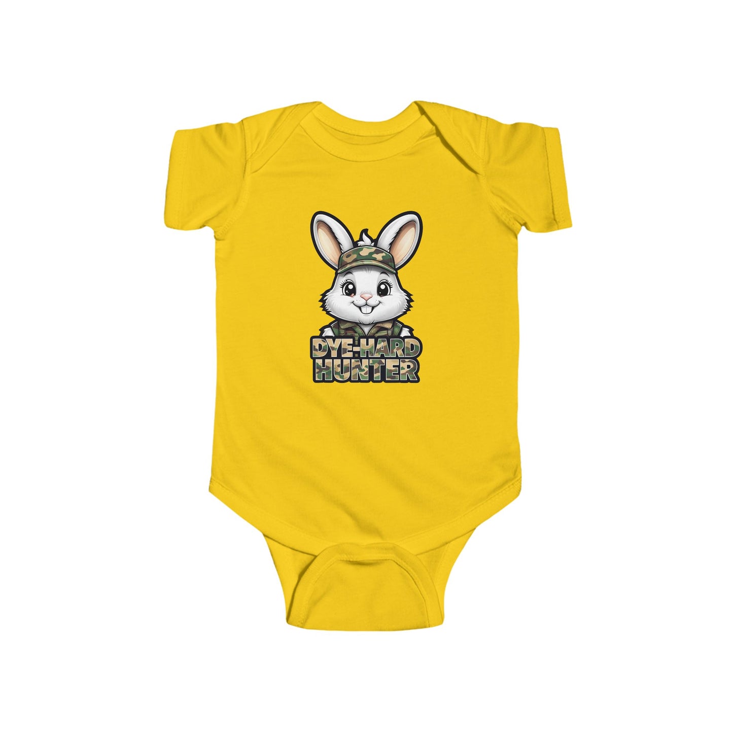 Dye Hard Hunter - Cute Baby Bodysuit - "Die Hard Hunter" Bunny Design