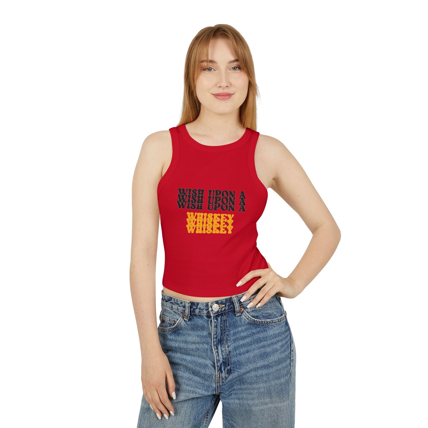 Whiskey Wish Upon A Wiskey Women's Racer Tank Top, Fun Summer Top, Birthday Gift, Party Wear, Concert Attire, Retro Style